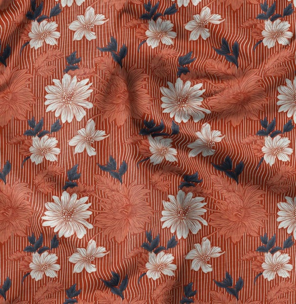 Soimoi Velvet Blue Fabric By the Yard - 54 Inch Wide - Florals, Leaves Print Carousel 1