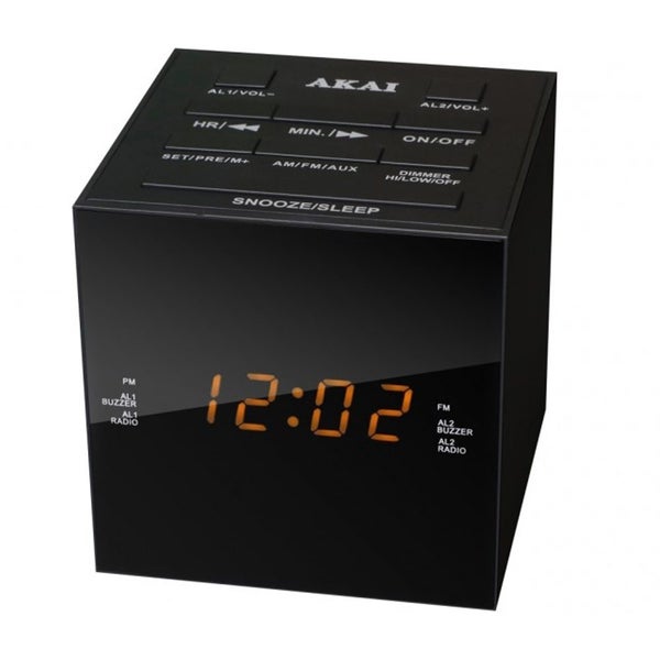Akai Cube Alarm Clock Radio AM FM LED Dimmer Speakers USB Charging Port Black Carousel 1