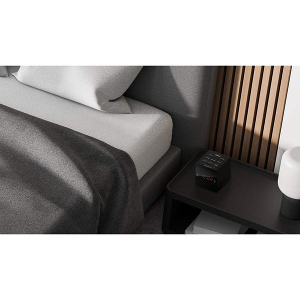 Akai Cube Alarm Clock Radio AM FM LED Dimmer Speakers USB Charging Port Black Carousel 3