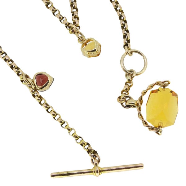 Vintage 9k Gold Spinning Citrine Fob and Heart Charm Necklace Carousel 4