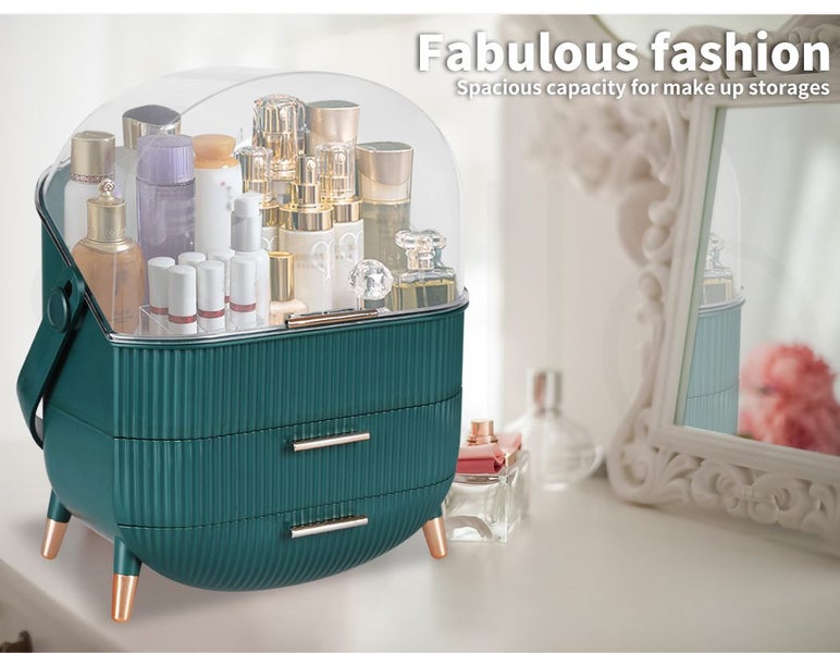 Makeup Storage Case Cosmetic Organiser Drawer Jewellery Stand Holder Green Carousel 2