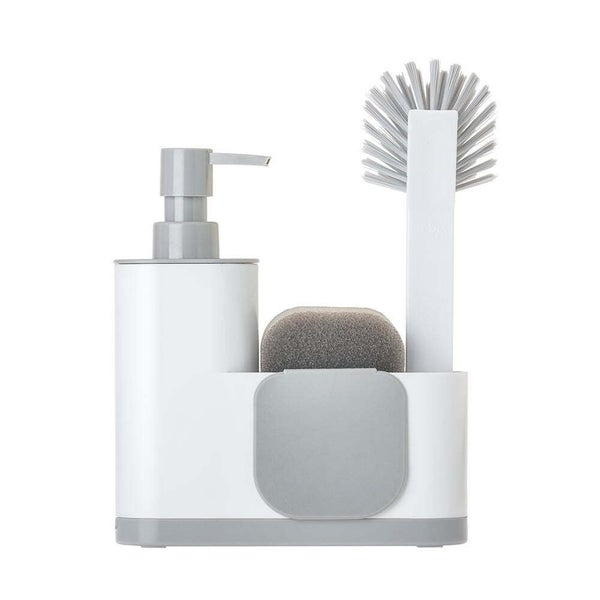 4pc Vigar Rengo Monobloc Sink Caddy Dish Brush Sponge w Dispenser Set White Carousel 1