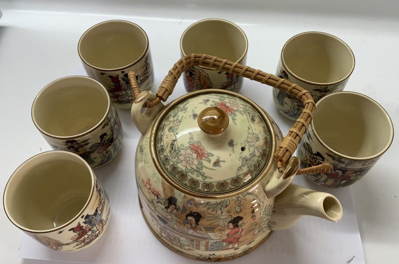 YUNOMI - Old JAPANESE TEA SET - TEAPOT with 6 TEACUPS - DECORATIVE - Carousel 1
