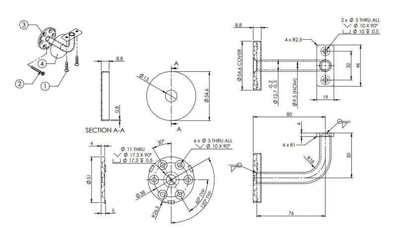 Emro Extended Concealed Hollow Flat Top Bracket with Cover Plate Satin Stainless Carousel 2