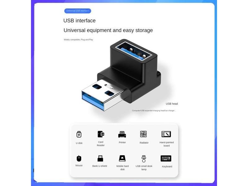 1pc USB Adapter 90 Degree Right Angle USB Female To USB Male Adapter 10Gbps Carousel 2
