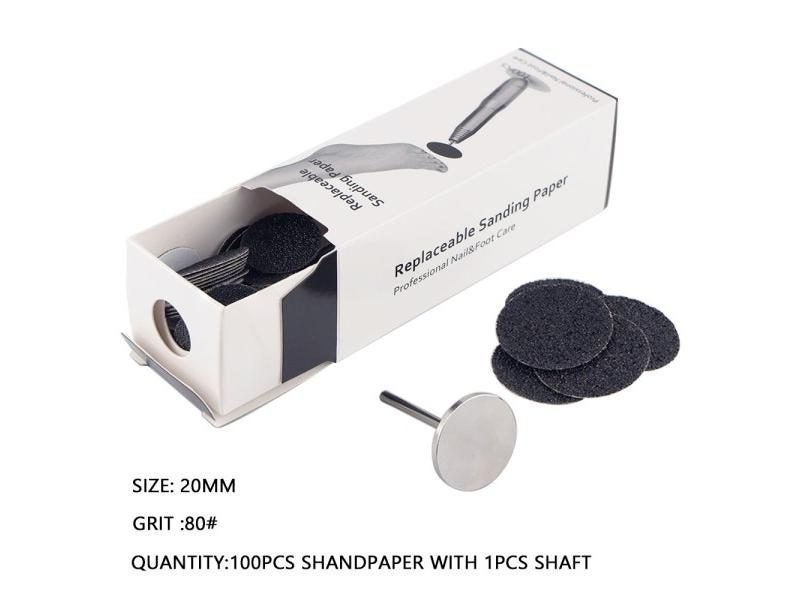 20mm 100Pcs Sanding Paper With Disk Shaft Set For Pedicure Tool Cuticle Callus Carousel 1