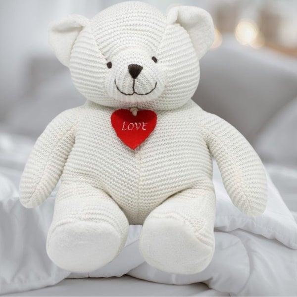 Large White Plush Bear with Heart Carousel 1