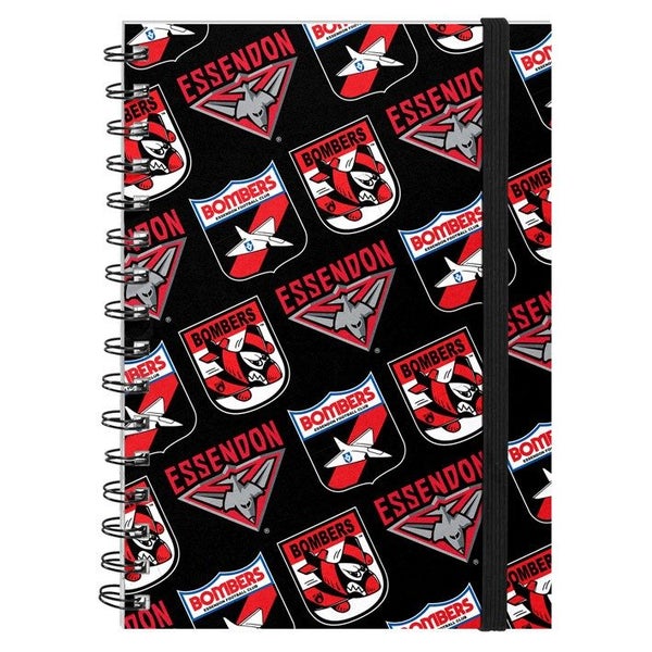 Essendon Bombers AFL Hard Cover Through the Years Logo Spiral Bound A5 Notebook Carousel 1