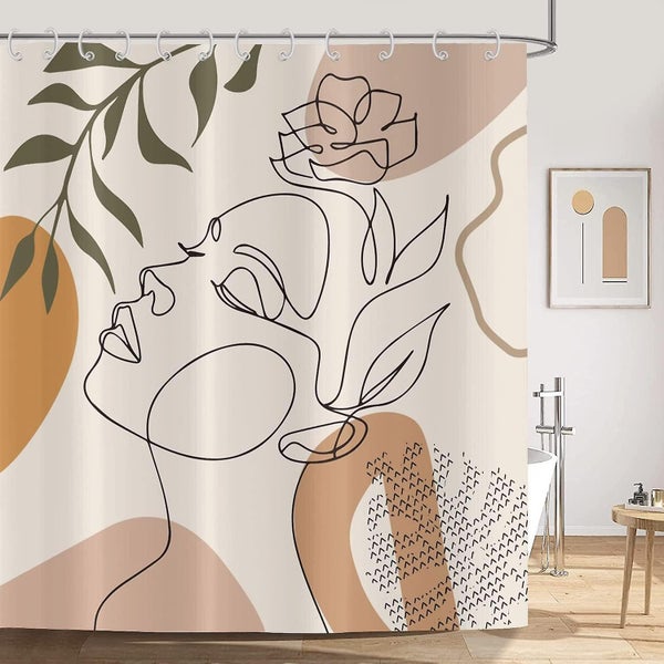 Bohemian Shower Curtain 180x200cm, Modern Abstract Art Boho Girl Face Beige Was Carousel 1