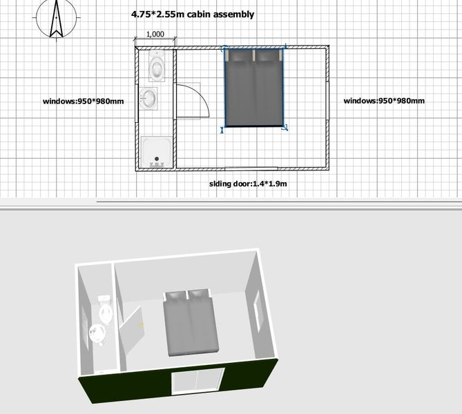 4.75x2.55m self contained cabin with bathroom (without kitchen) Carousel 2