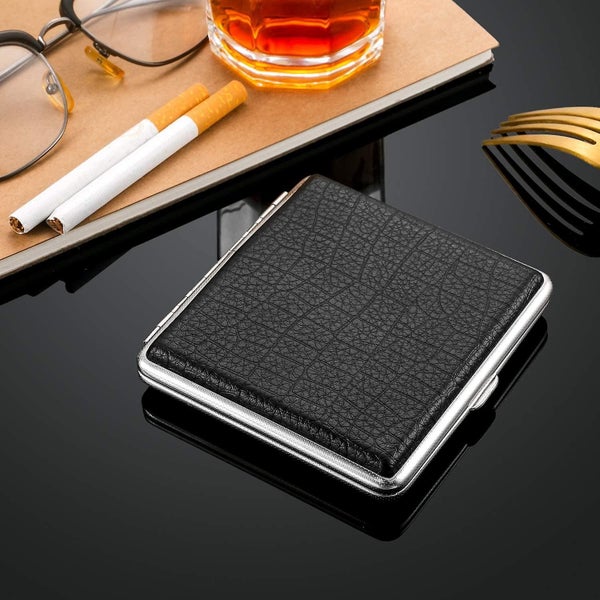2 X Leather Cigarette Case Black/brown Made Of High Quality Metal/pu Leather, E Carousel 3