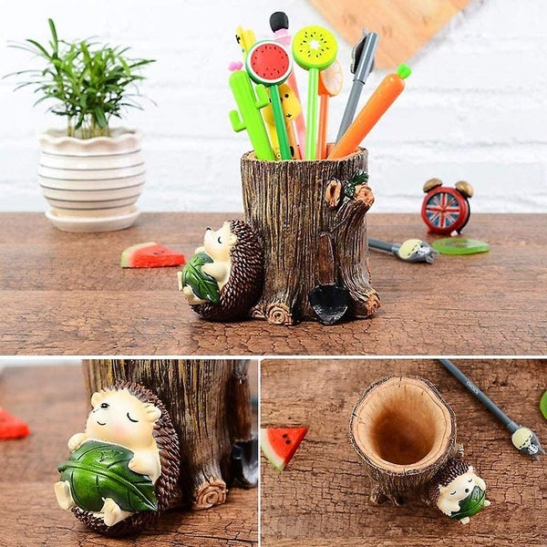 Cute Hedgehog Desk Pen Pencil Pot Holder Toothbrush Holder Resin Desktop Organi Carousel 2