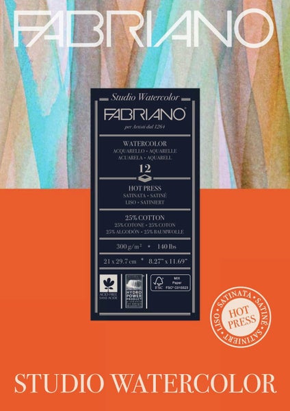Fabriano: Studio Watercolour Pad 300gsm A4 Hot Pressed - 12 Sheets Carousel 1