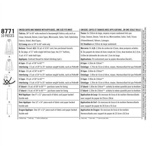 Simplicity Pattern 8771 Unisex Capes OS (ONE SIZE) Carousel 2