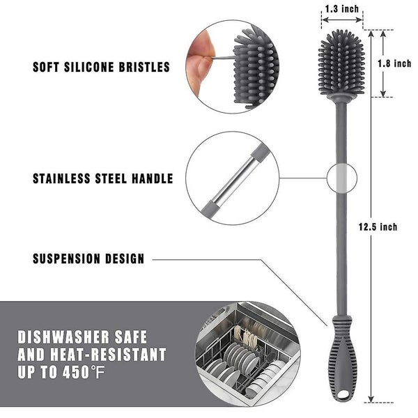 Silicone Bottle Cleaning Brush With Long Handle, 12.5 Water Bottle Cleaner For Carousel 2