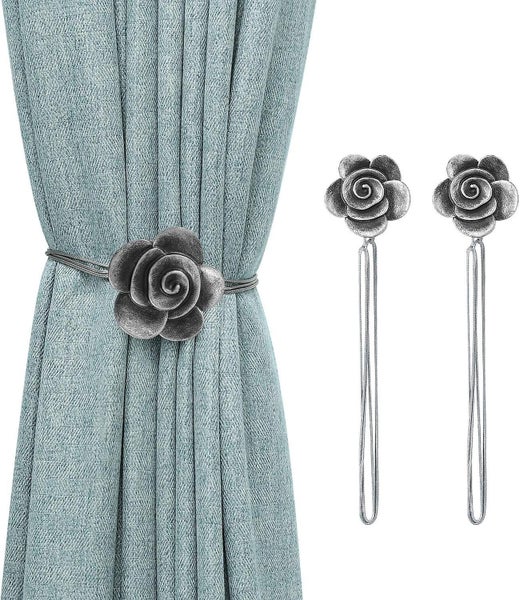 curtain Tiebacks With Magnetic Button 2 Pcs , Decorative Flower Shaped Magnetic Carousel 1