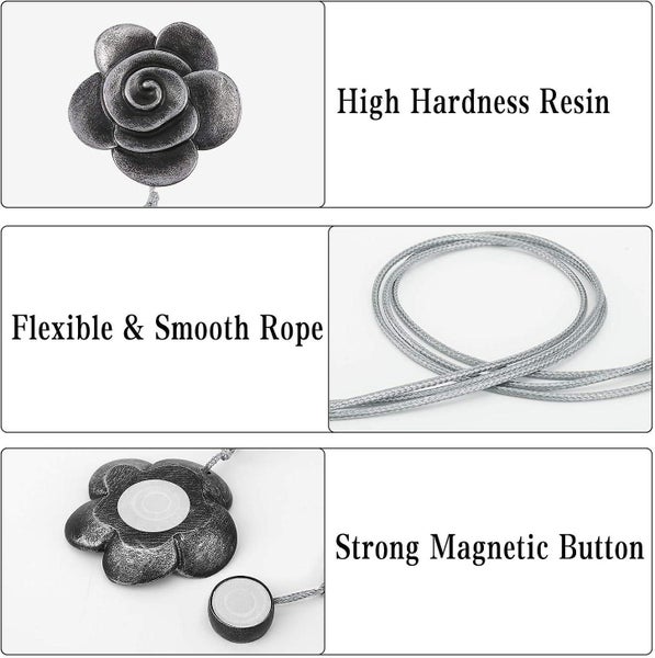 curtain Tiebacks With Magnetic Button 2 Pcs , Decorative Flower Shaped Magnetic Carousel 2