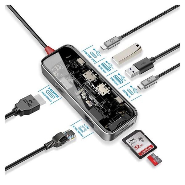 Promate 8-in-1 USB-C Hub - Transparent (TRANSHUB) Carousel 1