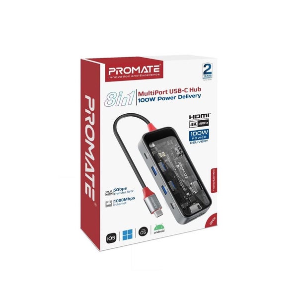 Promate 8-in-1 USB-C Hub - Transparent (TRANSHUB) Carousel 2
