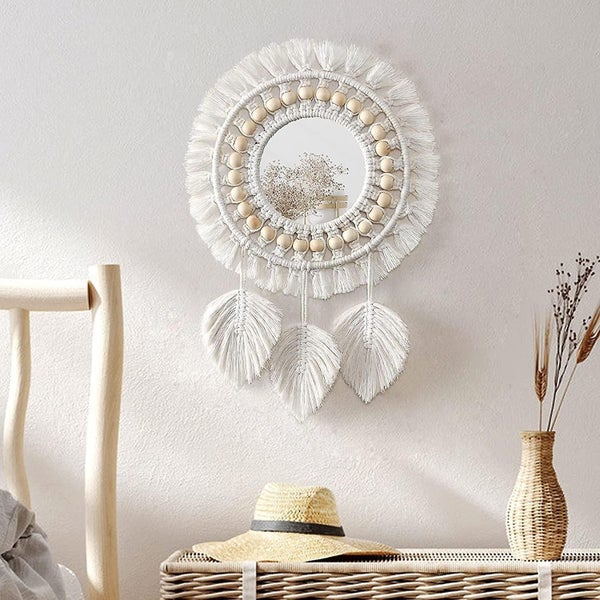Wall Hanging Mirror With Fringe Round Wall Mounted Decorative Mirror Feather Pe Carousel 1