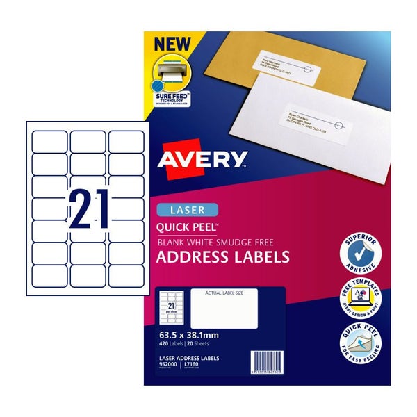 Avery Laser Label Qp L7160 21Up Pack Of 20 Address & Shipping Labels Carousel 1