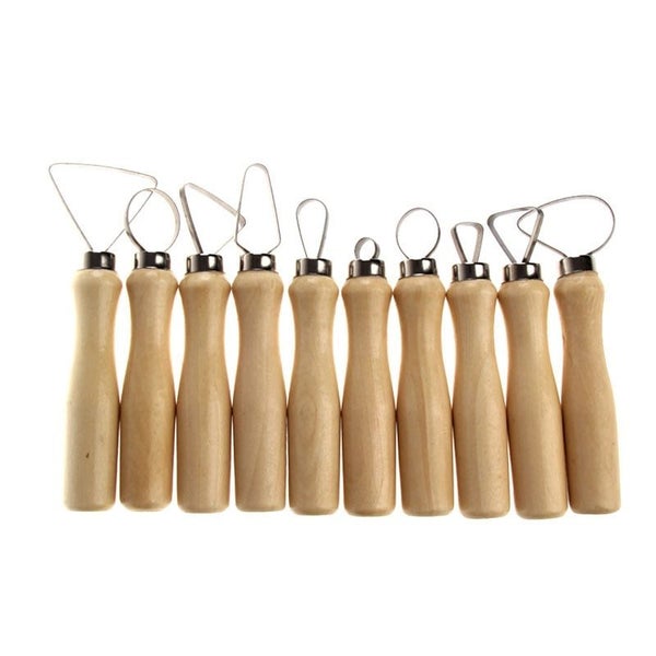 10 Pcs Wood Pottery Clay Sculpture Loop Tool with Stainless Steel Flat Wire Tool Carousel 1