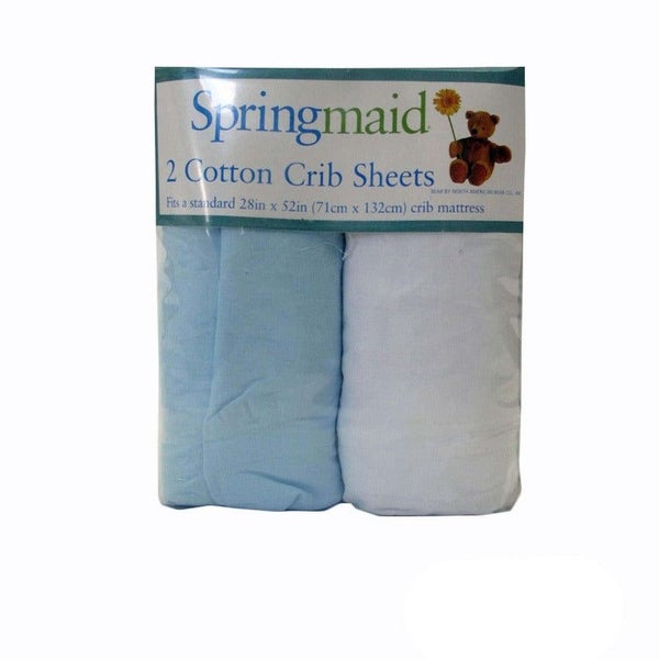 2 Piece Of Baby Cot Cotton Fitted Sheet Blue & White Cot & Crib Mattresses Carousel 1