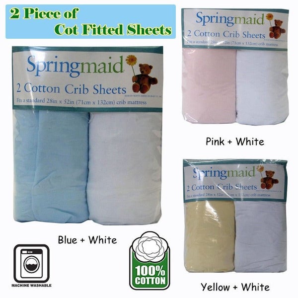 2 Piece Of Baby Cot Cotton Fitted Sheet Blue & White Cot & Crib Mattresses Carousel 2