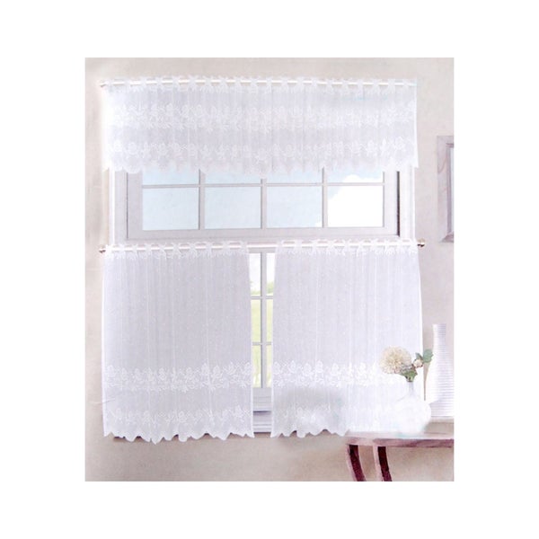 3 Pcs Cafe Rose Lace Curtain Set Curtains & Drapes Carousel 1