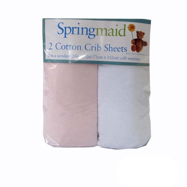 2 Piece Of Baby Cot Cotton Fitted Sheet Pink & White Cot & Crib Mattresses Carousel 1