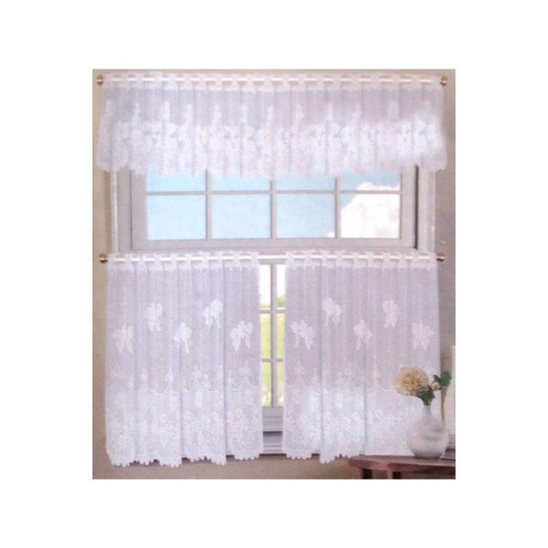 3 Pcs Cafe Flora Lace Curtain Set Curtains & Drapes Carousel 1
