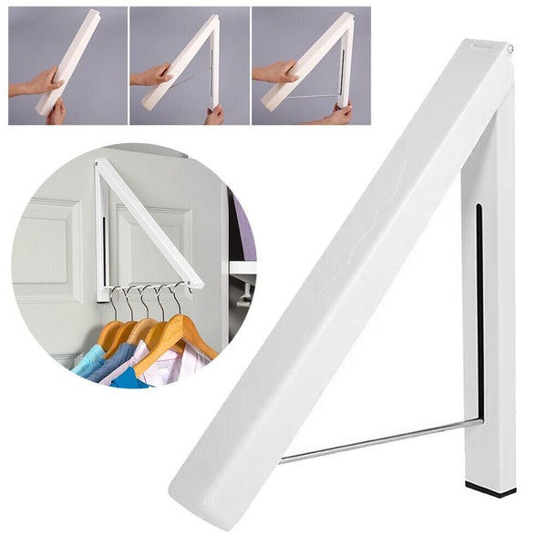 2X Retractable Folding Wall Mount Clothes Hanger Laundry Drying Rack Organizer Carousel 1