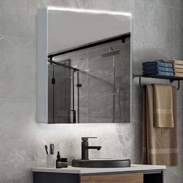 LED Mirror Cabinet Matte White with Lights Sensor Demister 450Wx700H $520 Carousel 1