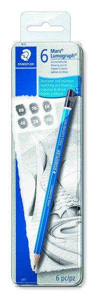 Staedtler Mars Lumograph Tin of 6 Pencils in Assorted degrees Carousel 1