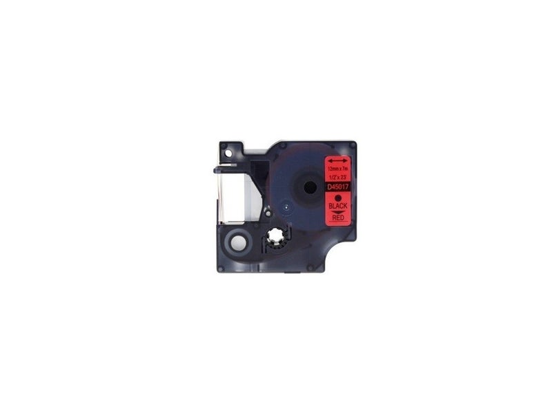 PTN 45017 Dymo Compatible 12mmx7m DYMO D1 Label Maker Tape Black on Red Carousel 1