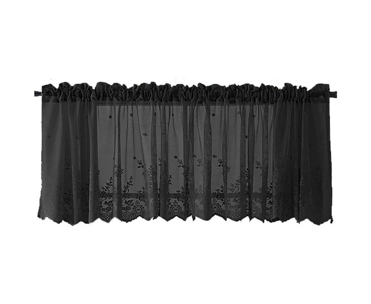 Floral Lace Valance Curtain Embroidery Semi Sheer Short Window Curtain Carousel 1