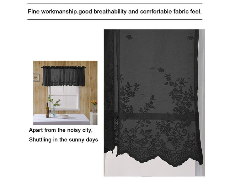 Floral Lace Valance Curtain Embroidery Semi Sheer Short Window Curtain Carousel 2