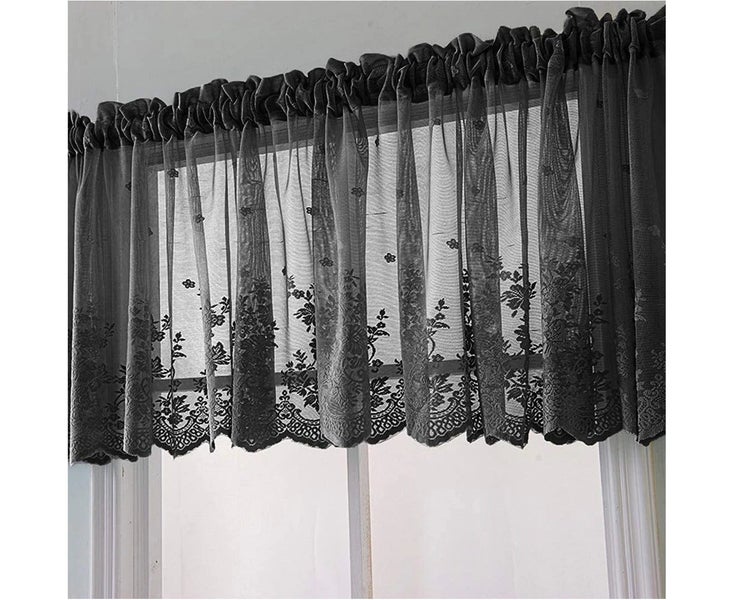 Floral Lace Valance Curtain Embroidery Semi Sheer Short Window Curtain Carousel 6