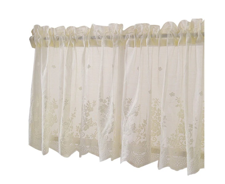 Floral Lace Valance Curtain Embroidery Semi Sheer Short Window Curtain Carousel 1