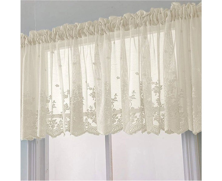 Floral Lace Valance Curtain Embroidery Semi Sheer Short Window Curtain Carousel 6