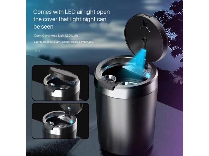 Car Ashtray LED Light Alloy Aluminum Cup Portable Smokeless Flame Retardant Carousel 2