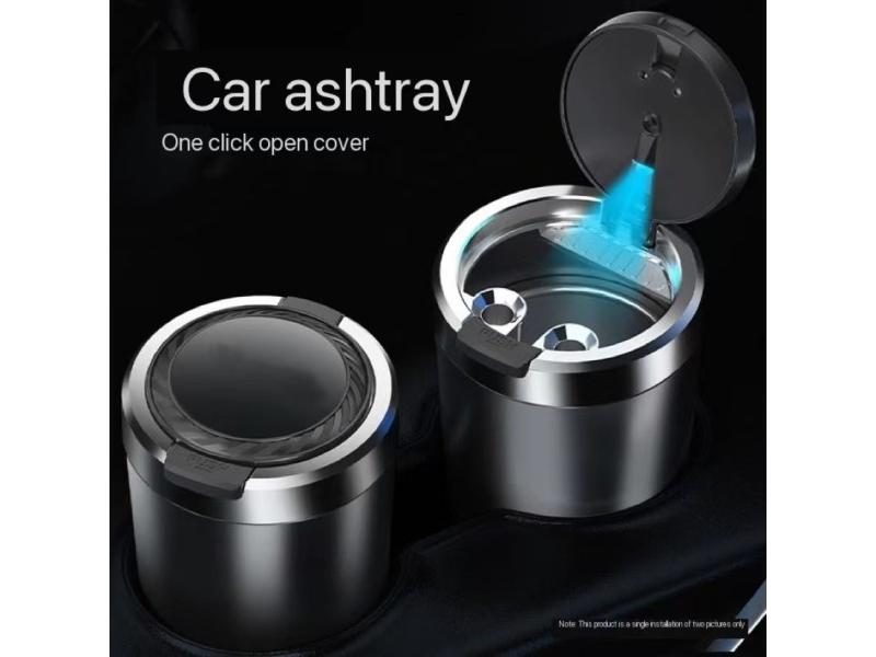 Car Ashtray LED Light Alloy Aluminum Cup Portable Smokeless Flame Retardant Carousel 1