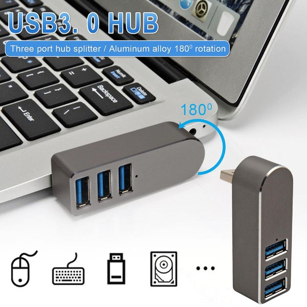 3-port Aluminum Mini Usb 3.0 Hub [90/180 Degree Rotatable] Carousel 2