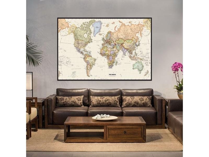 225 150 World Map Detailed Picture Vintage Wall Art Non Woven Canvas Painting Carousel 2