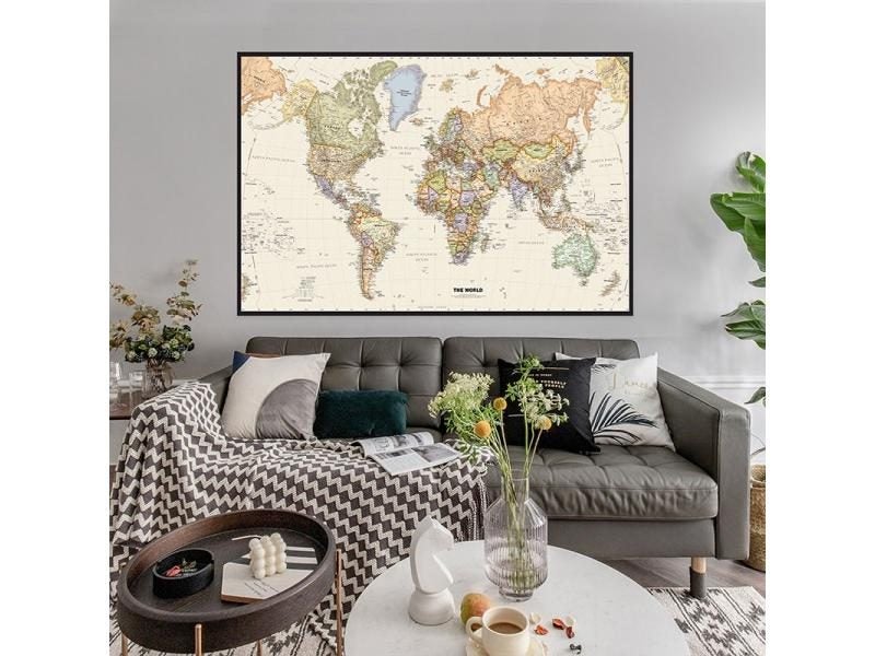 225 150 World Map Detailed Picture Vintage Wall Art Non Woven Canvas Painting Carousel 1