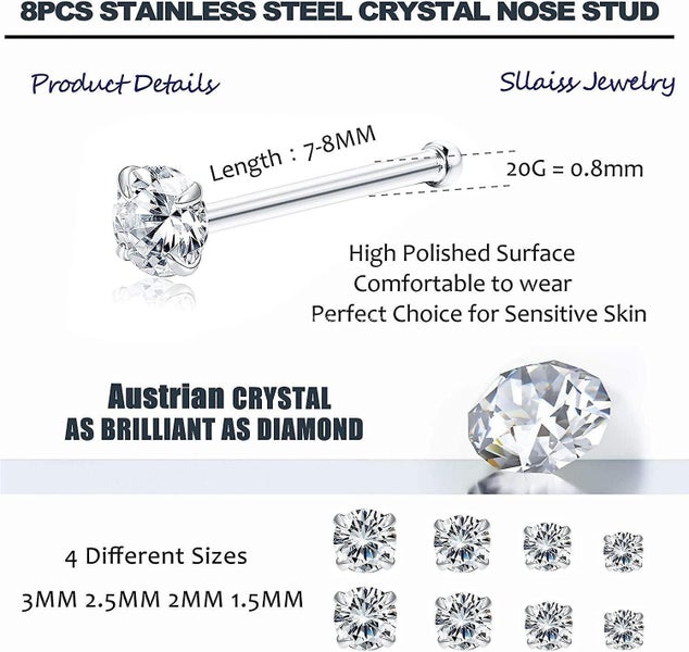 8 Pcs 20g Nose Ring Studs Made With Carousel 2