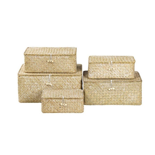 Seagrass Rectangle Box With Lid - Set Of 5 Carousel 1
