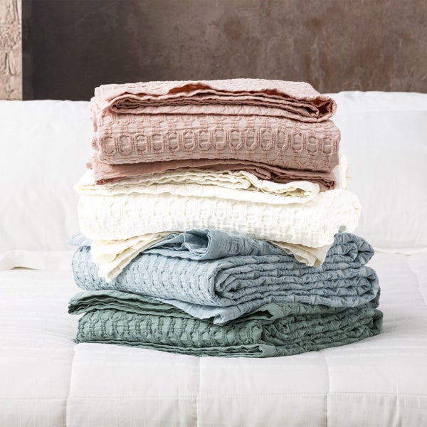 Renee Taylor Lexico Queen King Waffle Blanket 480GSM Cotton Home Bedding WHT Carousel 4