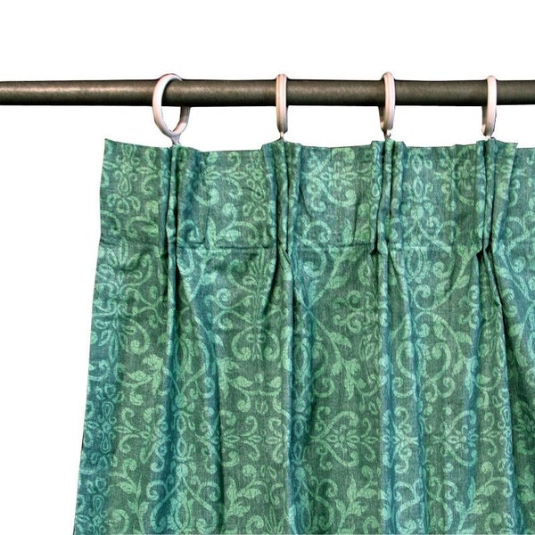 Pair Of Acrylic Coated Damask Green Tape Edge Curtains Curtains & Drapes Carousel 1