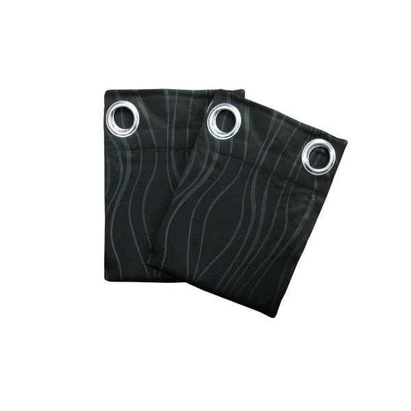 Pair Of Blockout Embossed Eyelet Wave Curtains Black Curtains & Drapes Carousel 1